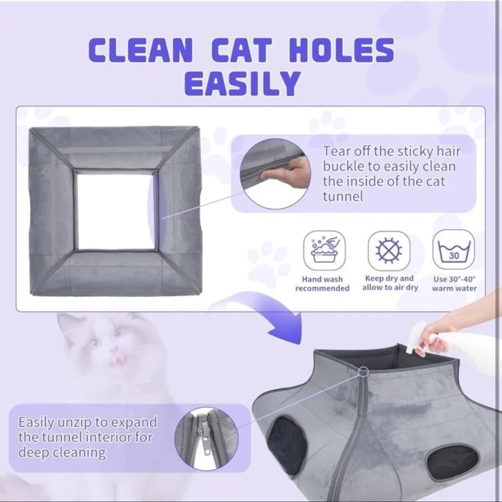 Cat Tunnel Bed, Indoor Cat Cave, Removable Cat Tunnel with Removable Soft Pad